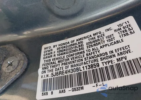 2011 Honda Cr-V Lx from USA, damaged, VIN 5J6RE4H30BL113859